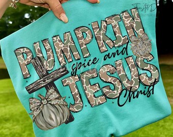 Pumpkin Spice & Jesus Christ PNG, Camo Christian Fall PNG, Religious Christian Shirt, Retro Faith Sublimation, Trendy Christian Girl Fall
