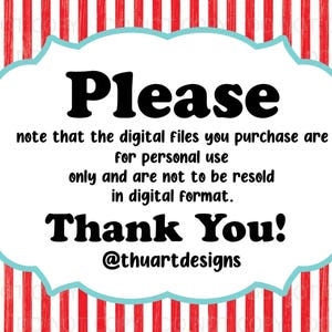 May include: A digital art print with a red and white striped background. A white cloud-shaped frame with a light blue border contains the words "Please" and "Thank You!" in bold black font, along with usage instructions.