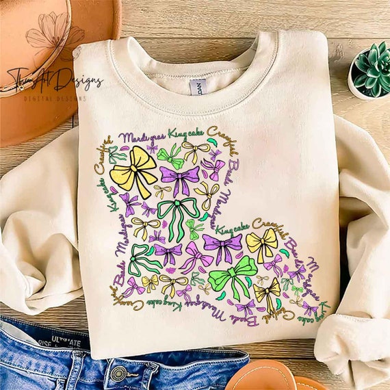Louisiana Mardi Gras Glitter Coquette PNG - Fat Tuesday, Louisiana Map, Coquette Bow, Mardi Gras Glitter PNG, Shirt Design Sublimation