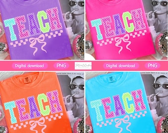 Neon Checkered TEACH PNG: Back to School Teacher Clipart (Digital Download