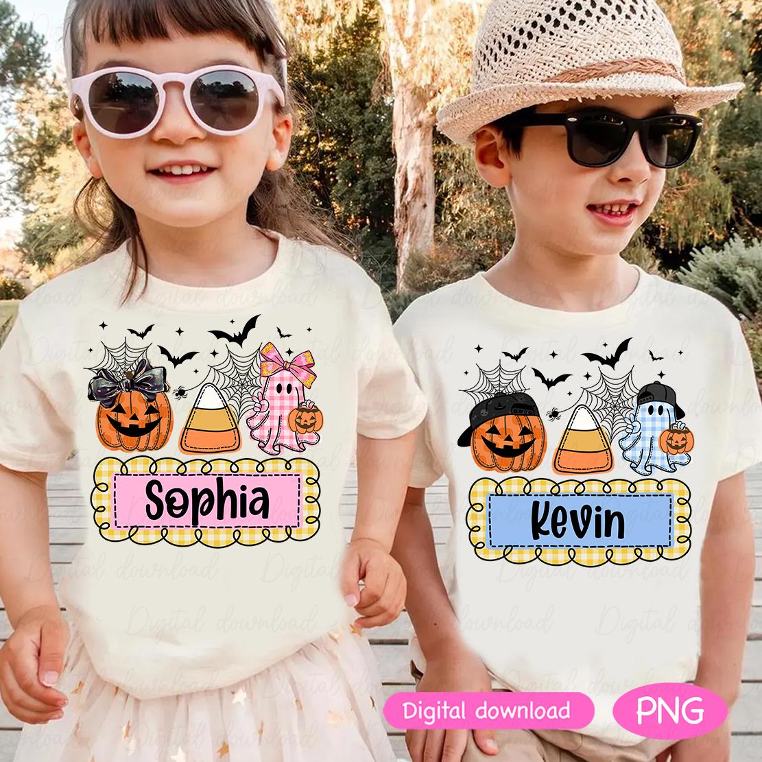 Personalized Kids Ghost Pumpkin Png, Boys/Girl Ghost, Kids Halloween PNG, Bow Ball Cap Kids Halloween Design, Ghost Halloween Design
