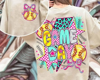 Softball PNG, Game Day Shirt Design, Softball Mama Sublimation, Coquette Softball Mom PNG, Cute Sports Shirt PNG
