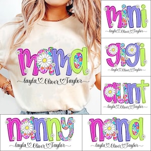 Mamá floral neón preppy PNG, diseño vintage de mamá, abuela, Gigi, Mimi, linda camiseta para sublimación de Pascua o el Día de la Madre
