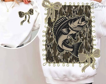 Camo Bass PNG, Jumping Bass Fish Sublimatie Design, Old School Camo Fishing Graphic, Jacht Vissen Visser Shirt PNG-bestand
