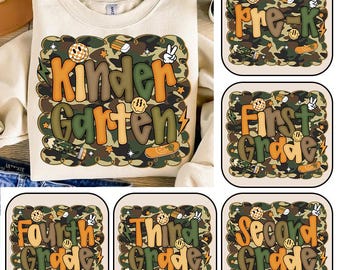 Back to School For Boys Bundle, Kindergarten Dude, Camo School Png, Retro First/ Second/ Third Grade, First Day Of School, Digital Download