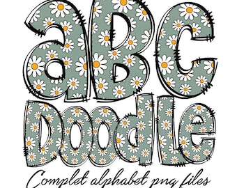 Daisy Alphabet Doodle Letters PNG Bundle, Spring Floral Letters, Hand Drawn Doodle Font, Cute Flower Sublimation, Alphabet Clipart for DIY