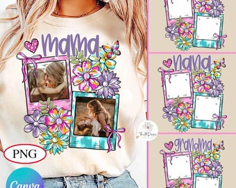 Floral Preppy Custom Canva Mama Kids Photo Png, Mothers Day Png,Canva Add Photos,Mom Floral Coquette Bow Png,Flowers Hand drawn,Gift For Mom