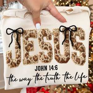 Latch Hook Yarn Coquette Bow Jesus PNG, The Way The Truth The Life Bible Verse, Leopard Faith PNG, Religious Christian John 14 6 leopard