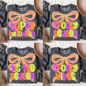 Spooky Season Png, Preppy Halloween Coquette Bow Png, Neon Halloween Brushstroke Sublimation, Girly Spooky Cute Ghost Png, Spooky Mama Png