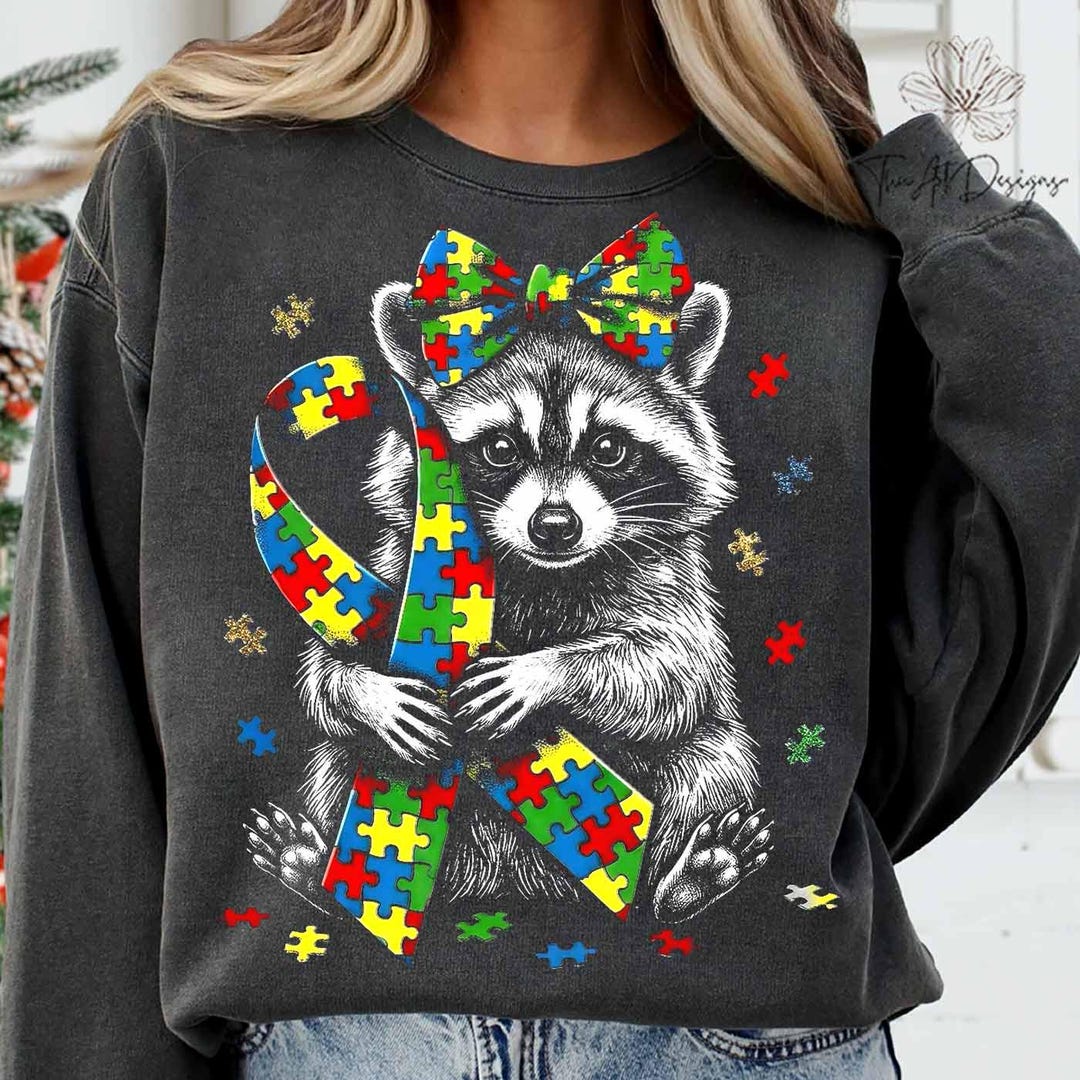 Autism Raccoon PNG, Retro Puzzle Ribbon Autism Awareness Design, Speech ...