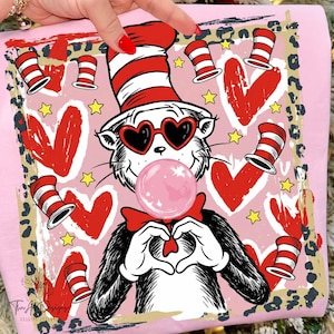 Preppy Hat Cat PNG, Funny Bubblegum Sunglasses Reading Design, Retro Kids Book Week Graphic, Leopard Print Sublimation Download