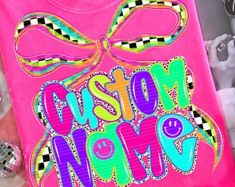 Custom Preppy Mascot PNG with Bow, Neon Letter Mascot Png, Editable School Mascot PNG, Preppy Team Spirit PNG, Cheer Mascot Design