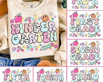 Retro Back to School Bundle, Teacher PNG, Kindergarten, First Day Of School, School Png, Retro PNG, First/Second/Third Grade Design.