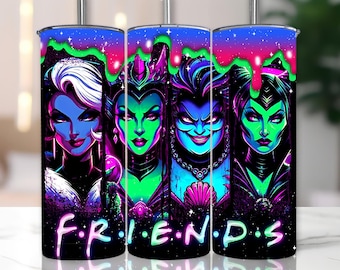Halloween Friends Neon tumbler Png, Halloween Villains Wicked Tumbler Png, Bad Witches Club Png, Retro Halloween Witch Png, Villain Gang Png