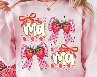 Strawberry Mama PNG, Retro Mom Design, Gift for Mother PNG, Cute Strawberry Bow, Mama Aesthetic Sublimation, Digital Download File