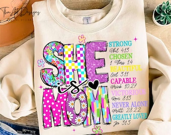 She is Mom Checker PNG: Retro Mother's Day Design (Digital Download)