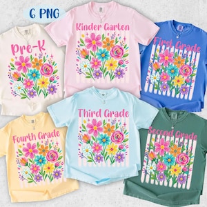 Gestreifte Wildblumen Noten Bundle PNG, Trendy Ditsy Floral Schuldesign, Preppy Pre-K bis 4