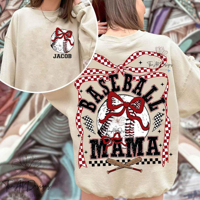 Retro baseball Mama Png Checkered, baseball Mama Png, baseball Coquette Bow Png, baseball Bow Png, Retro baseball Mama Png Sublimation image 1