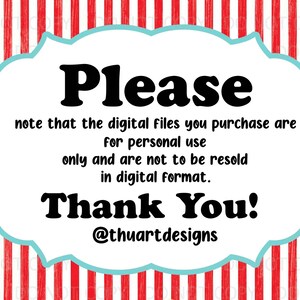 May include: A digital art print with a red and white striped background. A white cloud-shaped frame with a light blue border contains the words "Please" and "Thank You!" in bold black font, along with usage instructions.