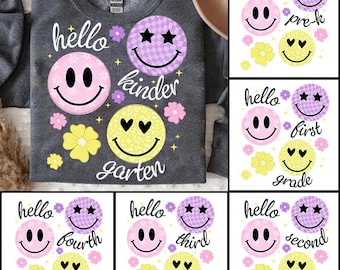 Preppy Back to School PNG Bundle, Hello Pre-k 1st 2nd 3rd Grade Png, Smiley First Day of School Hand Drawn, Girl Back to School, Teacher Png