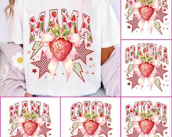 Strawberry Mama Png Bundle, Retro Mom Png, Gift for Mom Png, Strawberry Bow Png, Mama Bow Sublimation Png, Digital File