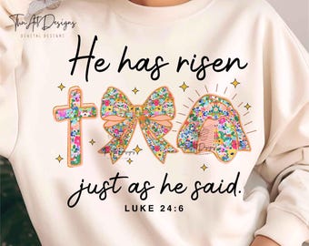 He Has Risen Png, Luke 24:6 Png, Easter Christian Png, Easter Bible Verse, Easter Coquette Png, Easter Floral Png, Preppy Easter Png