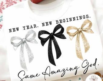 New Years PNG Christian Design, Coquette Faith New Year PNG, New Beginnings 2026 Sublimation, Glitter New Year, Inspirational Holiday Art