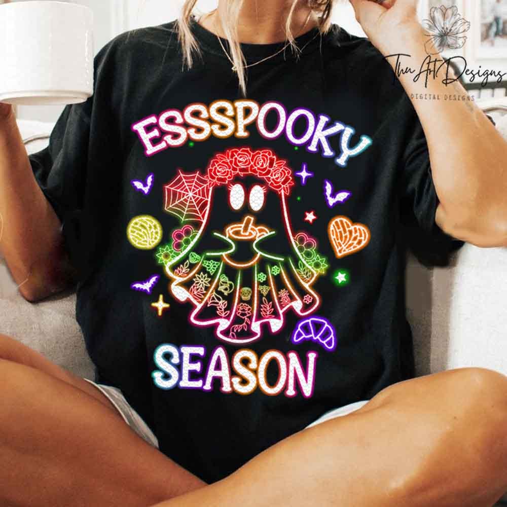 Espooky season Neon png, Spanish Halloween design, Halloween ghost Neon png, spanish png, trendy Halloween design, spooky season