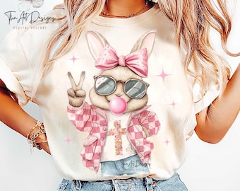 Easter Bunny Coquette Png, Bunny Blowing Bubble Gum Png, Happy Easter Design, Coquette Easter Bunny Png, Kids Easter Sublimation File