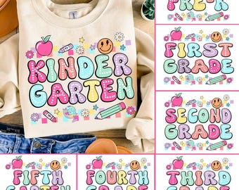 Back to School Bundle, Teacher PNG, Kindergarten, First Day Of School, School Png, Retro PNG, First/Second/Third Grade Design Back to school