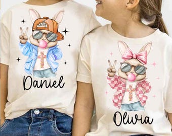 Easter Bunny Coquette Png, Bubble Gum Bunny Png, Happy Easter Boy & Girl Design, Personalized Name Png, Coquette Bunny Kids Easter File