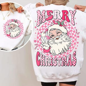 Merry Christmas Santa Checkered Pink PNG, Retro Christmas Png, Christmas PNG, Santa claus Png, Christmas Vibes, Retro Sublimation Christmas