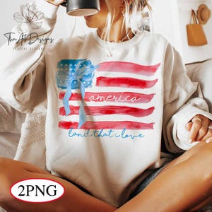 Preppy Watercolor American Flag PNG, Coquette Bow Patriotic Design, Grandmillennial 4th of July Sublimation, USA Independence Day