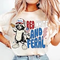Red White and Feral PNG, Funny Raccoon USA Shirt, 4th of July Digital Download, Hotdog Raccoon Clipart, Patriotic Merica PNG, Feral Animal product logo