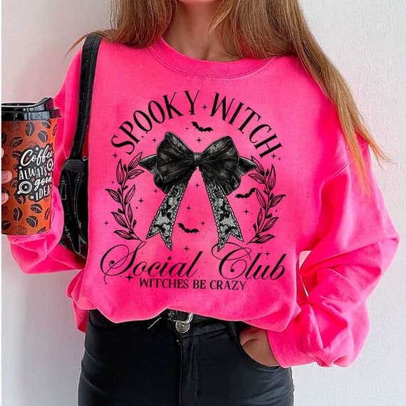 Spooky Witch Social Club png, retro halloween png, Bow png, Gothic png, black bow png, soft girl png, Witch png, Spooky girl png