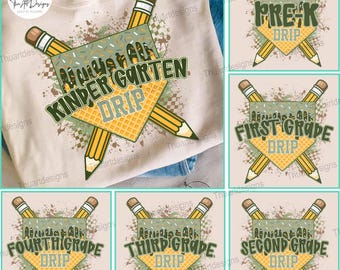 Ice Cream Drip Youth Kindergarten Png Bundle, Boys Back To School Png, First Day Png, Pre-K to Fourth Grade Png, Teacher Pencil, School Boy