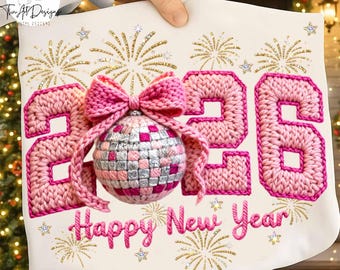Happy New Year 2026 PNG, Crochet Yarn Christmas Png Design, New