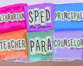 School Occupation Bundle, Teacher SPED Para Counselor Clipart, Preppy First Day, Daisy Floral Girly Sublimation, Hand-Drawn Back to School