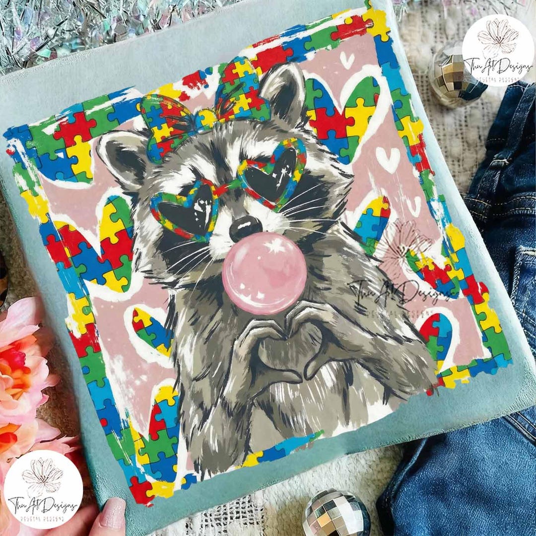 Leopard Autism Raccoon PNG, Cute Raccoon Love Design, Funny Romantic ...