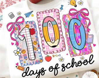 Coquette Bow 100 Days of School PNG, Little Miss Teacher Design, Cute Teacher 100th Day Graphic, Kids Classroom Shirt PNG Digital File