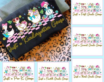 Volta às aulas Ganso PNG, Sublimação de Professora Coquete Neon, Arquivo Digital Floral Preppy, Camiseta Pré-escolar 1ª, 2ª, 3ª e 4ª Séries