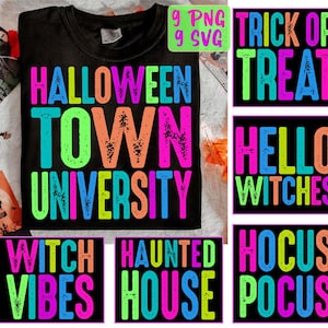 Retro Neon Halloween PNG Bundle: Spooky Witch, Ghost, Pumpkin (Digital Download)