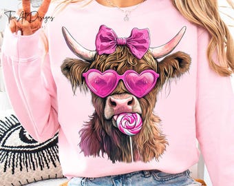 Highland Cow Valentine Png, Heifer Love Png, Western Valentine Day Png, Country Valentine Cow Png, Pink Lollipop Png, Valentines Day Design
