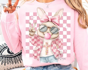 Coquette Easter Bunny Png, Bubble Gum Blowing Bunny Png, Happy Easter Sublimation, Kids Easter Design Png, Easter Coquette Png File