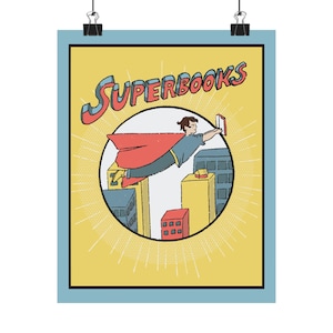 Póster de superhéroe ilustrado a mano, decoración infantil, impresión de cómic, regalo para amantes de la lectura, póster de superhéroe, regalo para profesores.