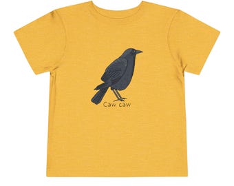 Maglietta per bambini Caw Caw Crow, maglietta con uccello disegnato a mano