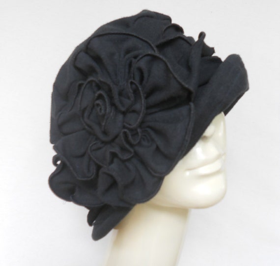 Flapper Cloche Hat Organic Cotton and Hemp Jersey Black | Etsy