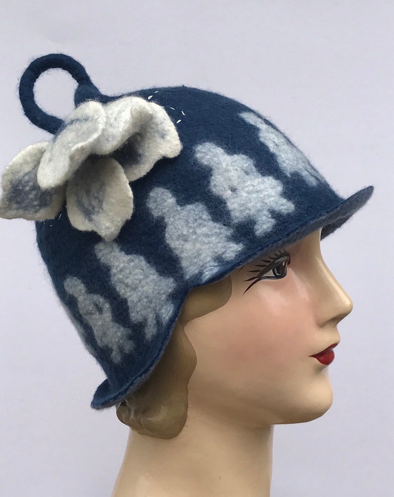 Size Medium Hand felted Merino wool cloche Hat Paper dolls