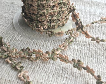 Vintage Rococo Flower Trim Ribbon- 18", 45 cm - Made in France- Green and Beige