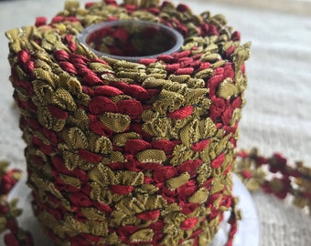 Vintage Rococo Flower Trim Ribbon- 18", 45 cm - Made in France- Red and Gold